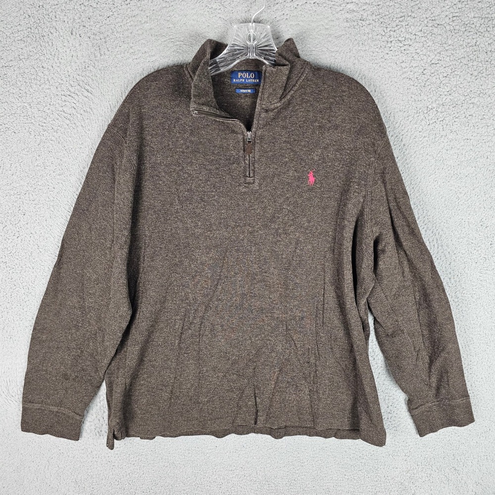 Polo Ralph Lauren Pullover Mens L Brown Estate Rib Quarter Zip Cotton Sweater